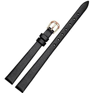 EDVENA Lederen Horloge Armband Vrouwen Mode Horlogeband Horloges Mini Band 6mm 8mm 10mm 12mm 14mm Klein Formaat Horlogebandje Rood (Color : Black- rosd gold A, Size : 16mm)