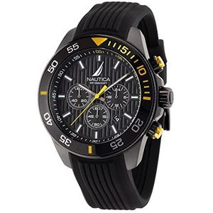 Nautica Heren NAPNOS302 One zwart siliconen band horloge, zwart/zwart/zwart, Zwart/Zwart/Zwart, riem