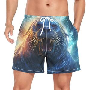 Niigeu Blue Water Sea Lion Zwembroek voor heren, sneldrogend, met zakken, Leuke mode, M