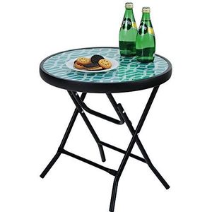 PHIVILLA Bijzettafel, rond, opvouwbaar, van glas en metaal, kleine balkontafel, weerbestendig, onderhoudsvriendelijk, voor balkon, tuin, terras, woonkamer