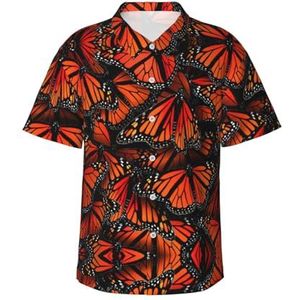 Hingor Monarch Vlinders. Print Heren Hawaiiaans Shirt Funky Beach Casual Heren Korte Mouw Zomer Aloha Shirts Button Down Shirts M-XXL, Zwart, M