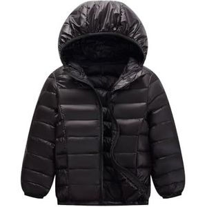 Kinderdonsjack Ultrazachte geïsoleerde jassen Kinderen Warme winterkleding Jongens Meisjes Lichtgewicht gewatteerde bovenkleding Winddichte capuchon Winterjassen Jas for jongens en meisjes(Black,Size