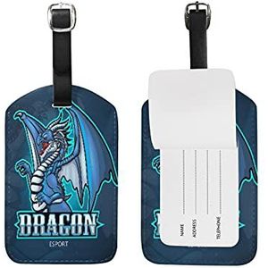 Blue Angry Dragon Lederen Bagage Bagage Koffer Tag ID Label voor Reizen (2 St)