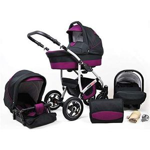 Kinderwagen 3 in 1 complete set met autostoeltje Isofix babybad babydrager Buggy Larmax van ChillyKids black & purple 3in1 (inclusief autostoeltje)