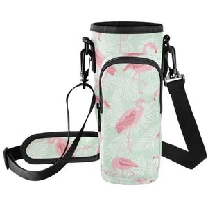 FRODOTGV Tropical Flamingo's bekerhouder met riem, 40 oz reistas met waterfles houder zakken met flessenhouder met schouderriem
