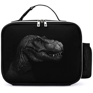 T- Rex Dinosaurus op Donkere Afneembare Maaltijd Pack Herbruikbare Lederen Lunch Box Container Draagbare Lunch Tas
