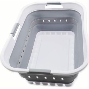 SAMMART 42L opvouwbare plastic wasmand - opvouwbare pop-up opbergcontainer/organizer - draagbare wasbak - ruimtebesparende mand/mand (1, wit/grijs)