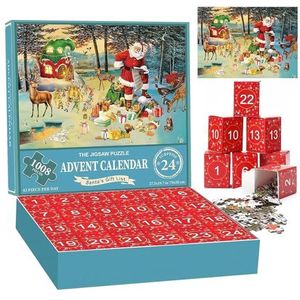 NAVESO Jigsaw adventskalender 2024, 1008 stuks kerstkalender legpuzzels, kerstscène legpuzzels 24 dagen aftelkalenders, vakantie kerstcadeaus voor kinderen en volwassenen