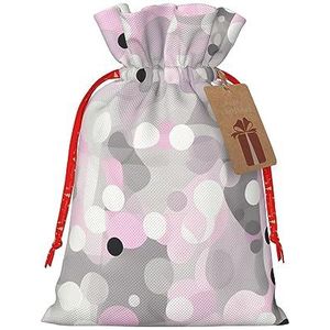 Roze grijs wit modern polkadot patroon trekkoord kerstcadeau tas-met rustieke aantrekkingskracht, perfect voor al uw geschenkbehoeften