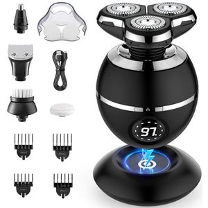 ETENTOUS Elektrisch scheerapparaat voor heren, 3D-scheerapparaat, baardtrimmer, draadloos, oplaadbare baardtrimmer voor heren, nat en droog, IPX7, elektrisch scheerapparaat met lcd-scherm en 8