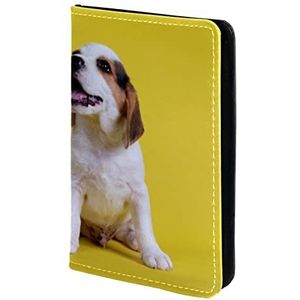 Paspoorthouder, paspoorthoes, paspoortportemonnee, reisbenodigdheden mooie puppy in gele achtergrond, Meerkleurig, 11.5x16.5cm/4.5x6.5 in
