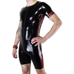 Rode Sexy Latex Catsuit Met Rug En Zakje Rits Rubber Jumpsuit Body Pak Bodysuit Zentai Overall-XXL