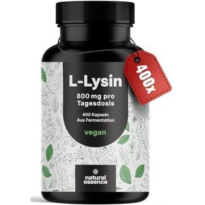 L-lysine in hoge dosering - 400 capsules - 800 mg pure L-lysine per portie - Afkomstig uit plantaardige fermentatie - Veganistisch en geproduceerd in Duitsland