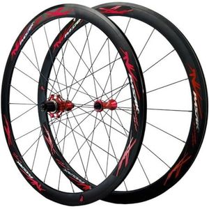 LPYDWZ 700C racefiets wielset, aluminiumlegering 40 mm racevelg snelsluiting 24 uur ronde spaken fiets voor- en achterwielen V-rem voor 8-12 versnellingen (rood)