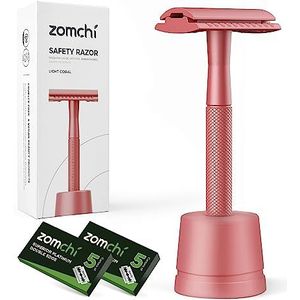 ZOMCHI Veiligheidsscheermes voor dames, veiligheidsscheermes met een scheermesstandaard, scheermes voor heren met 10 messen, vrij van plastic (licht koraalscheermes)