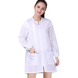 Professionele salon smock stylist jas cosmetologie uniform rits kappers cape kapper werkkleding haar schoonheid spa gastklant kimono jurk (L, wit)