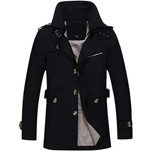 Trenchcoat heren lente en herfst slim fit button outdoor jas, zwart., S