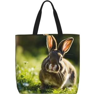 EdWal Kleurrijke Tulpen Print Lichtgewicht Reizen Tote Bag,Casual Schoudertas Shopper Handtas Werk Tote Bag, Konijnen konijnen2, Eén maat