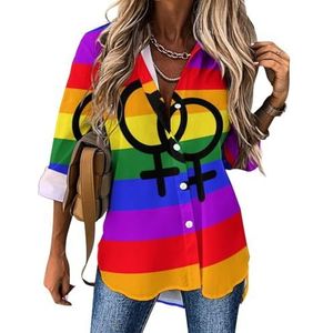 Lesbian Pride LGBT-vlag dames button-down shirts lange mouwen jurk shirt V-hals blouses tops