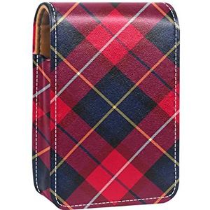 Gepersonaliseerde Lipstick Case Draagbare Make-up Tas Cosmetische Pouch Lippenstift Houder Make-up Organizer Rode Navy Check Plaid Cross Line, Meerkleurig, 9.5x2x7 cm/3.7x0.8x2.7 in