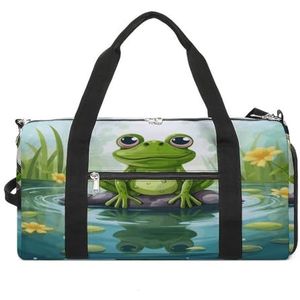 Gymtas Kikker in een vijver, gymtas voor dames en heren, rugzak, gymtas met schoenenvak, herbruikbare gymtas, mini-gymtas, kikker in vijver, eenheidsmaat, Kikker in een vijver, Eén maat