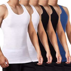 FALARY Onderhemd Heren Tanktop 5-pack Gekamd Fijn Gib Katoen Andere Kleuren Alle Maten Zwart Wit Blauw S
