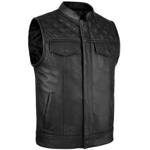 Leatherick Groove Club Zwart leren vest voor heren, traditionele paisley-satijnen voering, zwart, 48