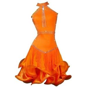 Danskostuums Oranje Latin Dance Professionele Competitie Jurk Volwassen Dames Feestkleding Ballroom Rok Dragen Grote maten (Color : Dress, Size : S)