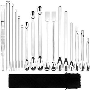 18 STKS Rvs Lab Spatels Micro Lepels Lab Pincet Set Met Fluwelen Pouch Voor Laboratorium Bemonstering Poeders Gel Cap Filler