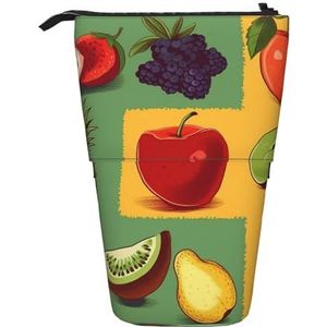 HXHAPGDC Art Style Fruit Print Telescopische Etui, Stand Potlood Houder met Rits Make-up Tas Potlood Pouch Pen Tas, zoals afgebeeld, Eén maat, Tas Organizer