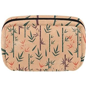 Vintage Bamboe Groen Paars Oranje Cosmetische Rits Pouch Make-up Tas Reizen Waterdichte Toilettassen voor Vrouwen, Meerkleurig, 17.5x7x10.5cm/6.9x4.1x2.8in