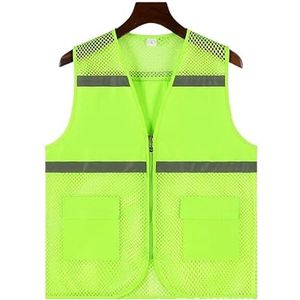 Fluorescerend Vest Reflecterende Mesh-beveiliging Hoge Zichtbaarheid Met Zakken Rits, Voor Vrijwilligers Veiligheidsvest Voor Bouwvakkers Reflecterend Harnas (Color : Grün, Size : 4XL)