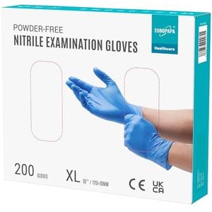 EUROPAPA® 200 x wegwerphandschoenen, nitrilhandschoenen, poedervrij, onderzoekshandschoenen, EN455 EN374, latexvrij, wegwerphandschoenen, verkrijgbaar in de maten S, M, L en XL (XL, Oceaanblauw)
