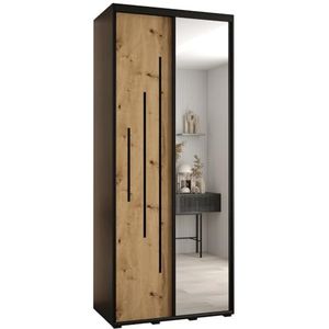 MEBLE KRYSPOL Davos 13 110 Kledingkast met twee schuifdeuren voor slaapkamer - Moderne Kledingkast met spiegel, kledingroede en planken - 235,2x110x60 cm - Zwart Artisan Black