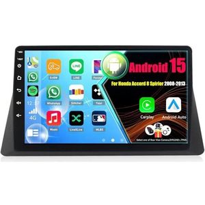 Android 15 Autoradio Voor Honda Accord 8 Spirior 2008-2013 met Draadloze Carplay Android Auto, 9 Inch Autoscherm Soporta Bluetooth WIFI GPS FM/RDS(8Core(8+256GB))