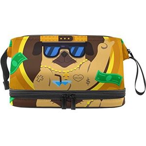 Grote capaciteit reizen cosmetische tas,Hond Pug Bruin,Make-up tas,Waterdichte make-up tas Organizer, Meerkleurig, 27x15x14 cm/10.6x5.9x5.5 in