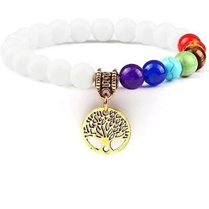 Bracelets 7 Chakra Life Tree Bracelets For Men Women Tiger Eye Lava Natural Stone Engery Beads Bracelet Yoga Meditation Jewelry Gift(Color:White G)