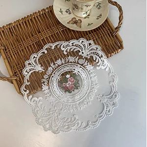 2 stks Retro kant Placemats, Franse prachtige bloem geborduurde tafelmat, Vintage cup mat vaas mat voor huisdecoratie, gebroken wit (Wit, Diameter 28cm)