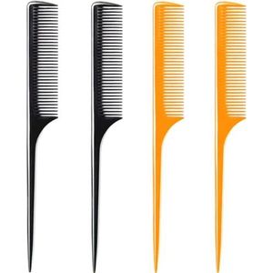 Luxxii (4 stuks) 9.25"" Sturdy raad tail kam fine-tooth haarkam met dun en lang handvat (Black and Brown)