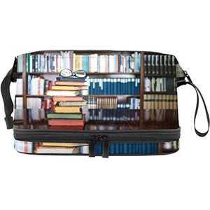 Grote capaciteit reizen cosmetische tas,Boekenplank Boek Foto,Make-up tas,Waterdichte make-up tas Organizer, Meerkleurig, 27x15x14 cm/10.6x5.9x5.5 in