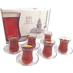 Pasabahce Üsküdar Turkse theeglazen en schotels set - 6 glazen 6 schotels
