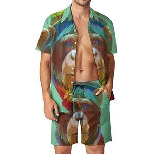 Portret van Een Hipster-chimpansee Hawaiiaanse Sets Voor Mannen Button Down Korte Mouw Trainingspak Strand Outfits 2XL