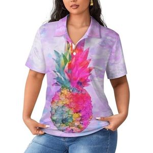 Hawaiiaanse tropische neon ananas dames poloshirts met korte mouwen casual T-shirts met kraag golfshirts sport blouses tops XL