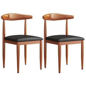 JAVYPPT Eetkamerstoelen Eetkamerstoelen PU lederen eetkamerstoelen Europese stijl stoelen met rug, bruine houten poten, zijstoelen voor eetkamer woonkamer keuken restaurant (zwart, 2 stuks)