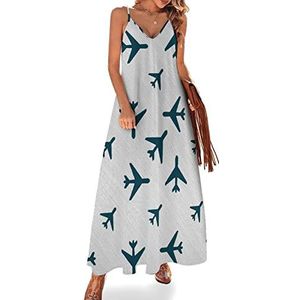 Green Airplane dames zomer maxi-jurk V-hals mouwloze spaghettiband lange jurk