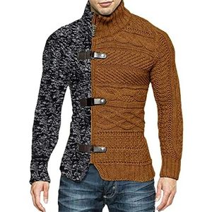 Wintertrui, Herfst Winter Trui met Hoge Hals, Kleur Matching, Leren Gesp, Lange Mouwen, Gebreid Vest, Europees en Amerikaans(Champagne,M)