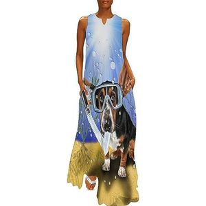 Basset Hound met lange vliegende oren dames enkellengte jurk slim fit mouwloze maxi-jurk casual zonnejurk 5XL