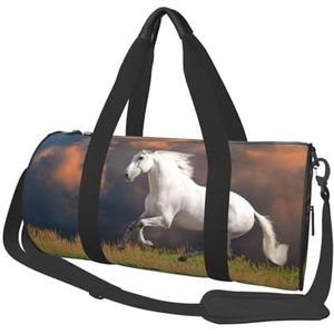 Witte paarden patroon, grote capaciteit reizen plunjezak ronde handtas sport reistas draagtas fitness tas, zoals afgebeeld, Eén maat