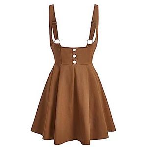 jurken voor dames Jurk met knopen aan de voorkant, vetersluiting aan de achterkant, zonder shirt (Color : Brown, Size : M)