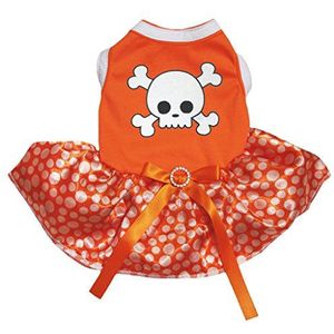 Petitebelle Crossbone Schedel Katoen Shirt Tutu Puppy Hond Jurk, Large, Oranje/Polka stippen